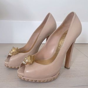 Alexander McQueen Embellished Skull Peep Toe Platform